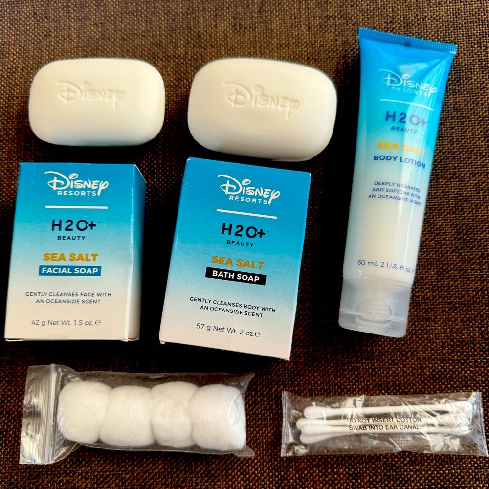 Three Disney H20+ Beauty travel size items, cotton balls & pointed q-tips~UNUSED
